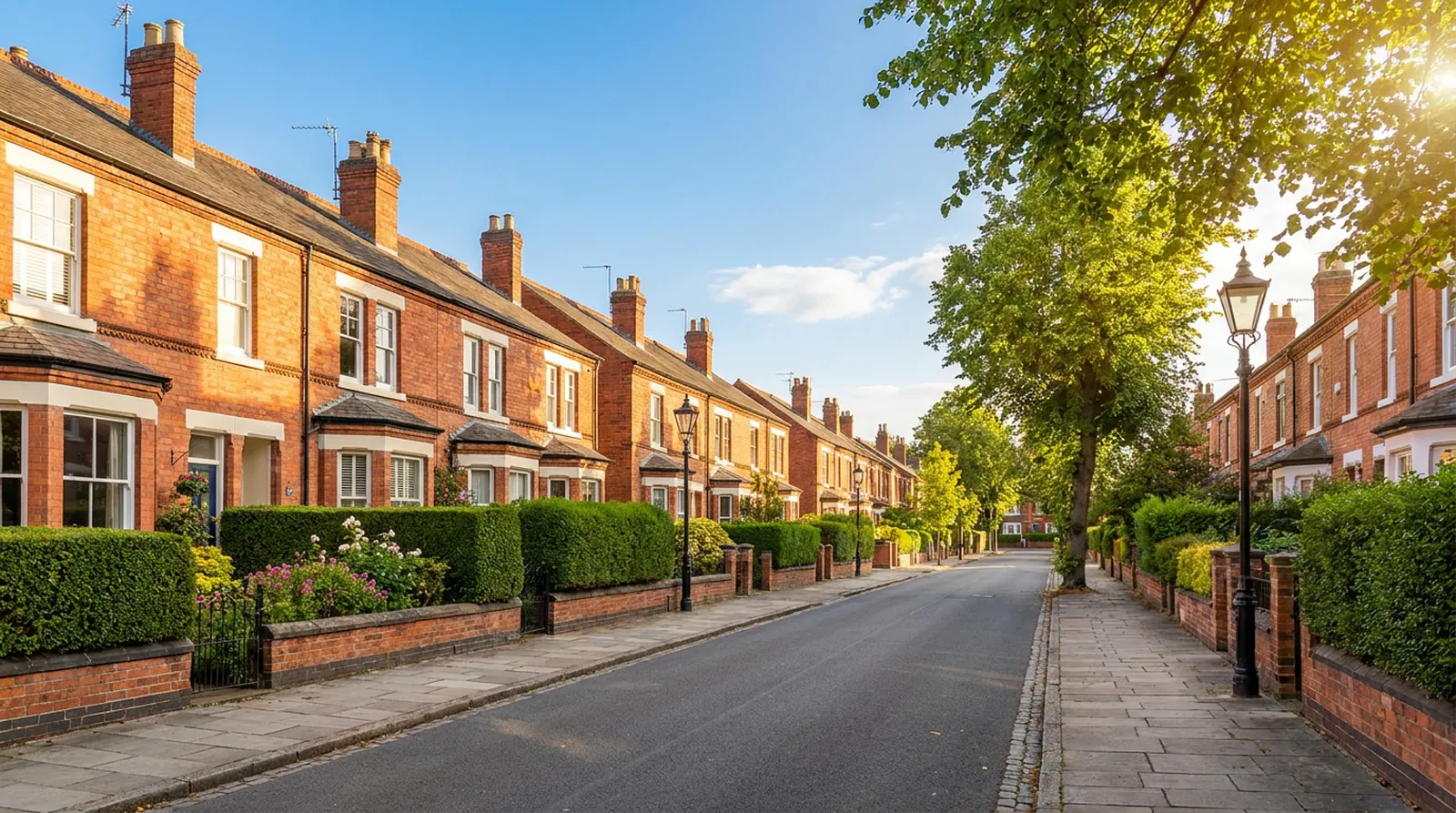Red-brick terrace houses on a Leicester street